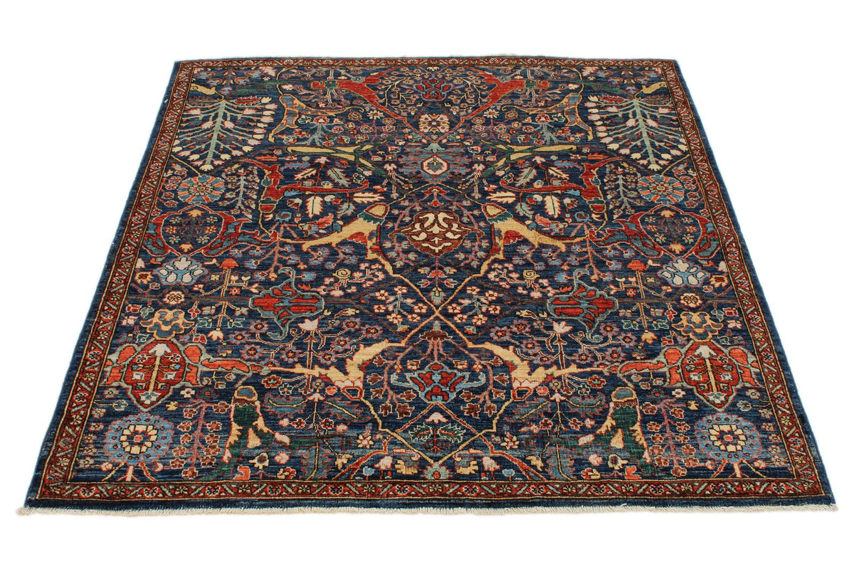 4x5 Navy and Rust Anatolian Traditional Rug