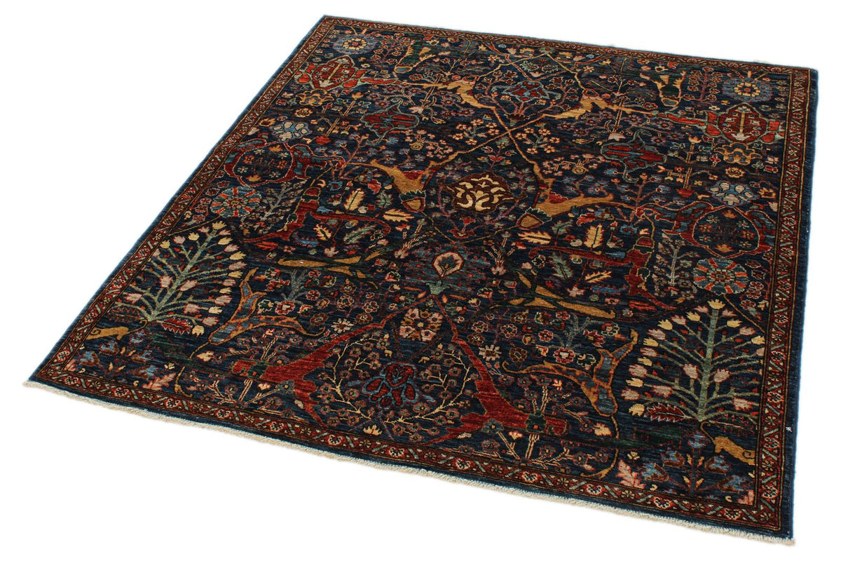 4x5 Navy and Rust Anatolian Traditional Rug