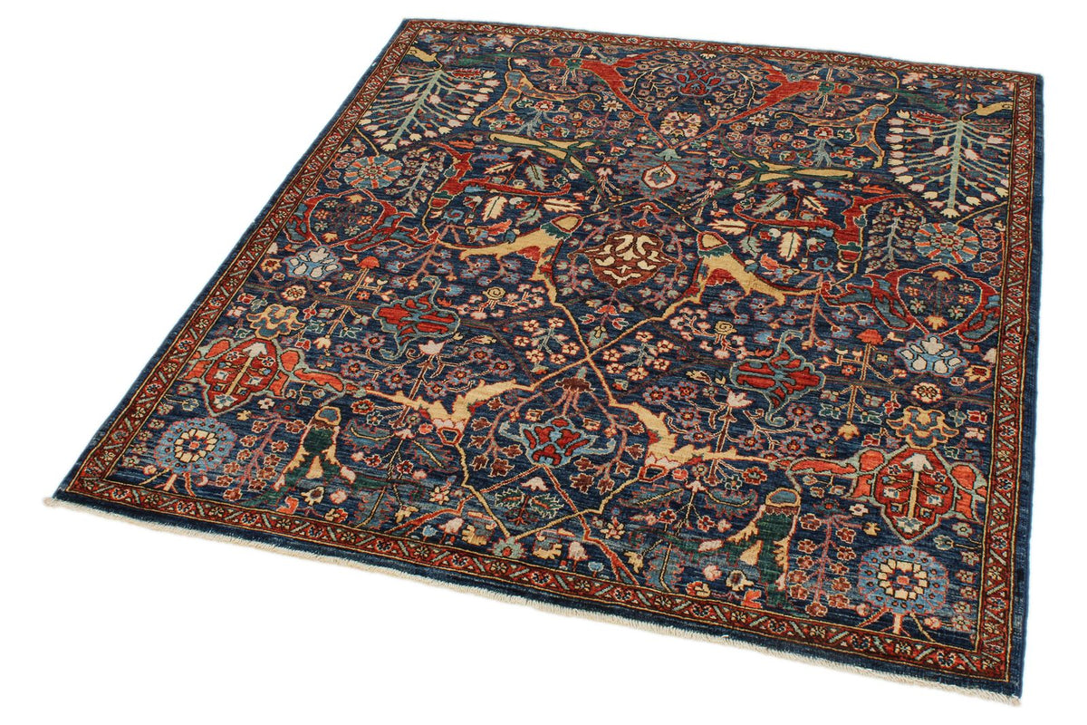 4x5 Navy and Rust Anatolian Traditional Rug