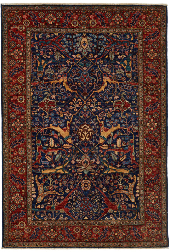4x6 Navy and Red Anatolian Traditional Rug