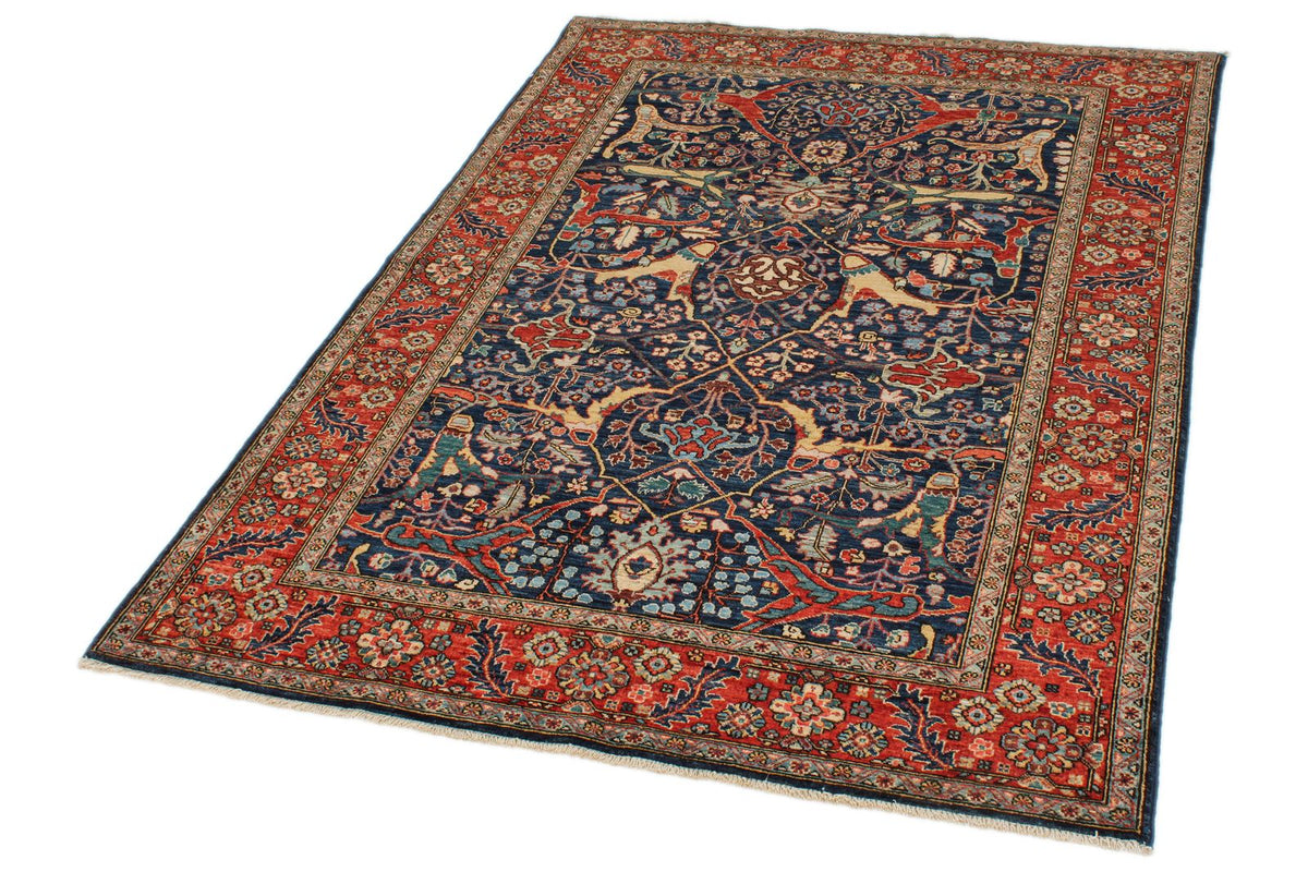4x6 Navy and Red Anatolian Traditional Rug