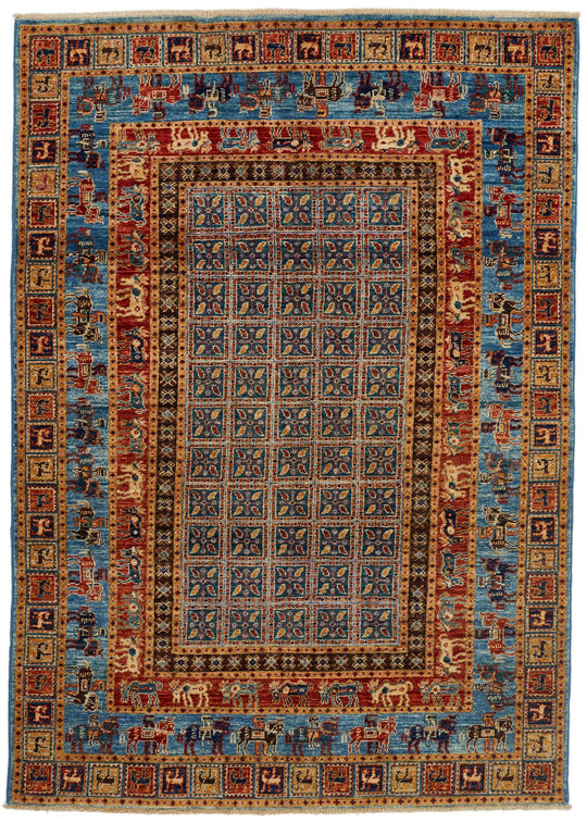 4x6 Multicolor and Blue Traditional Rug