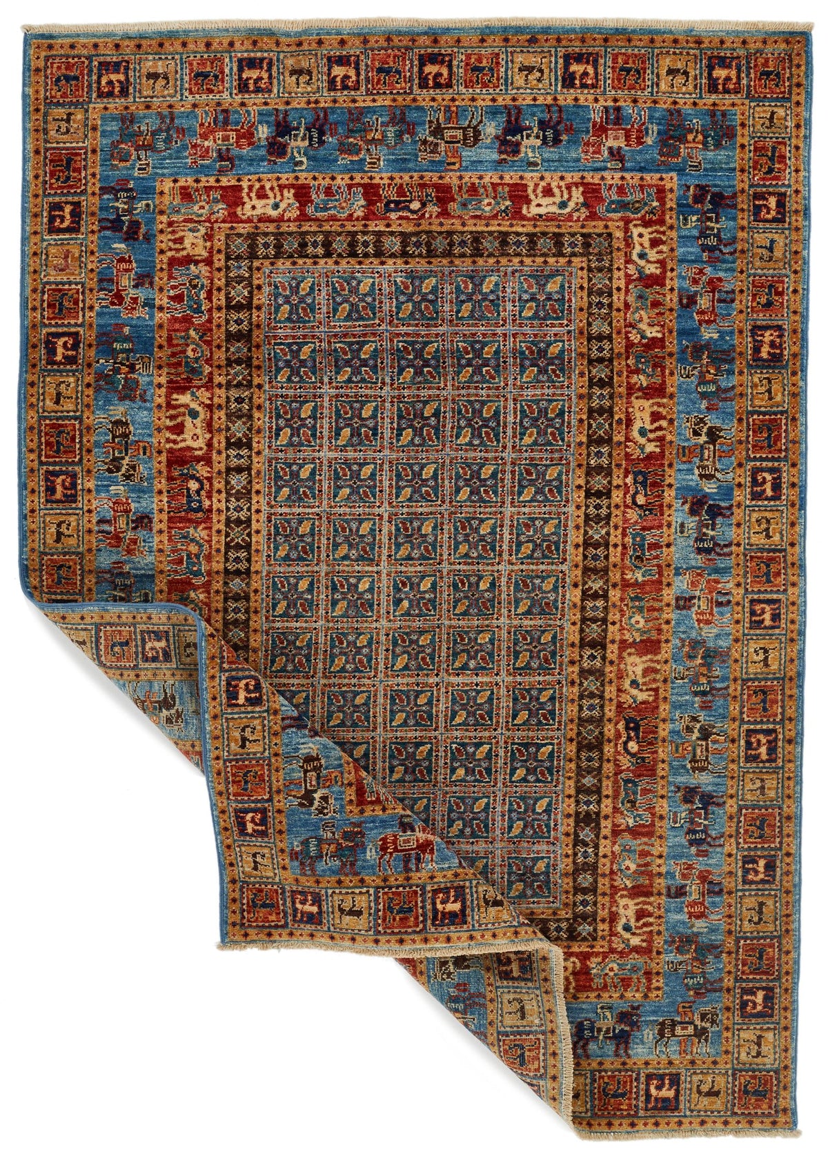 4x6 Multicolor and Blue Traditional Rug