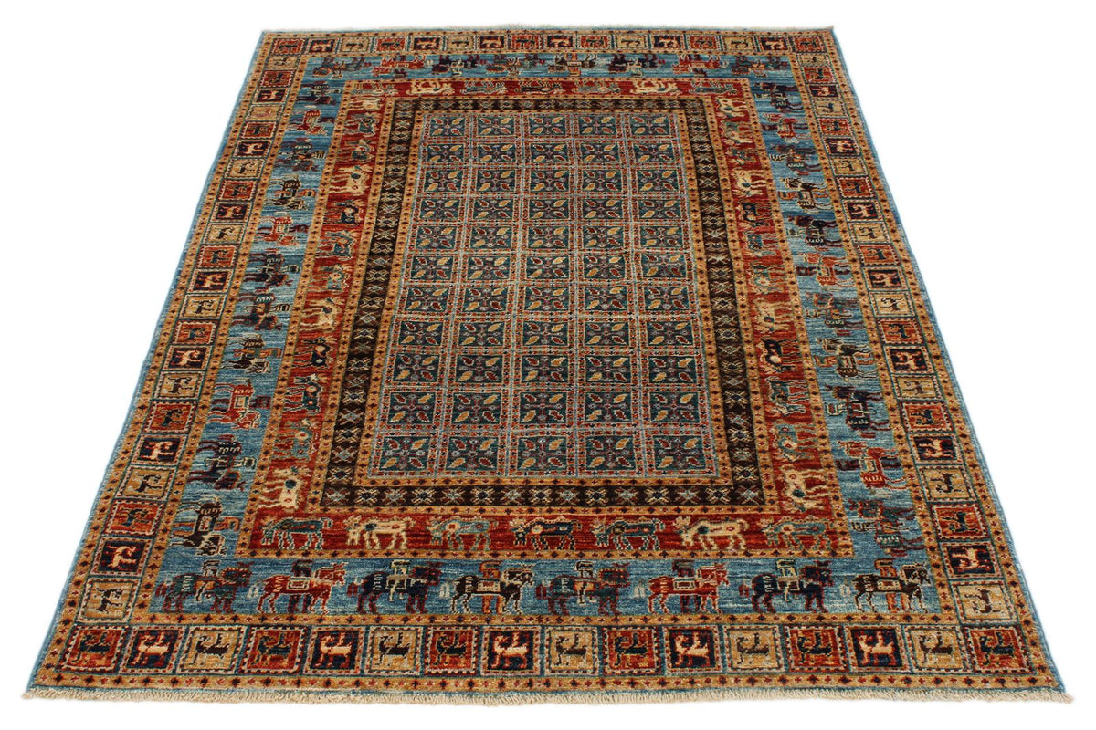 4x6 Multicolor and Blue Traditional Rug