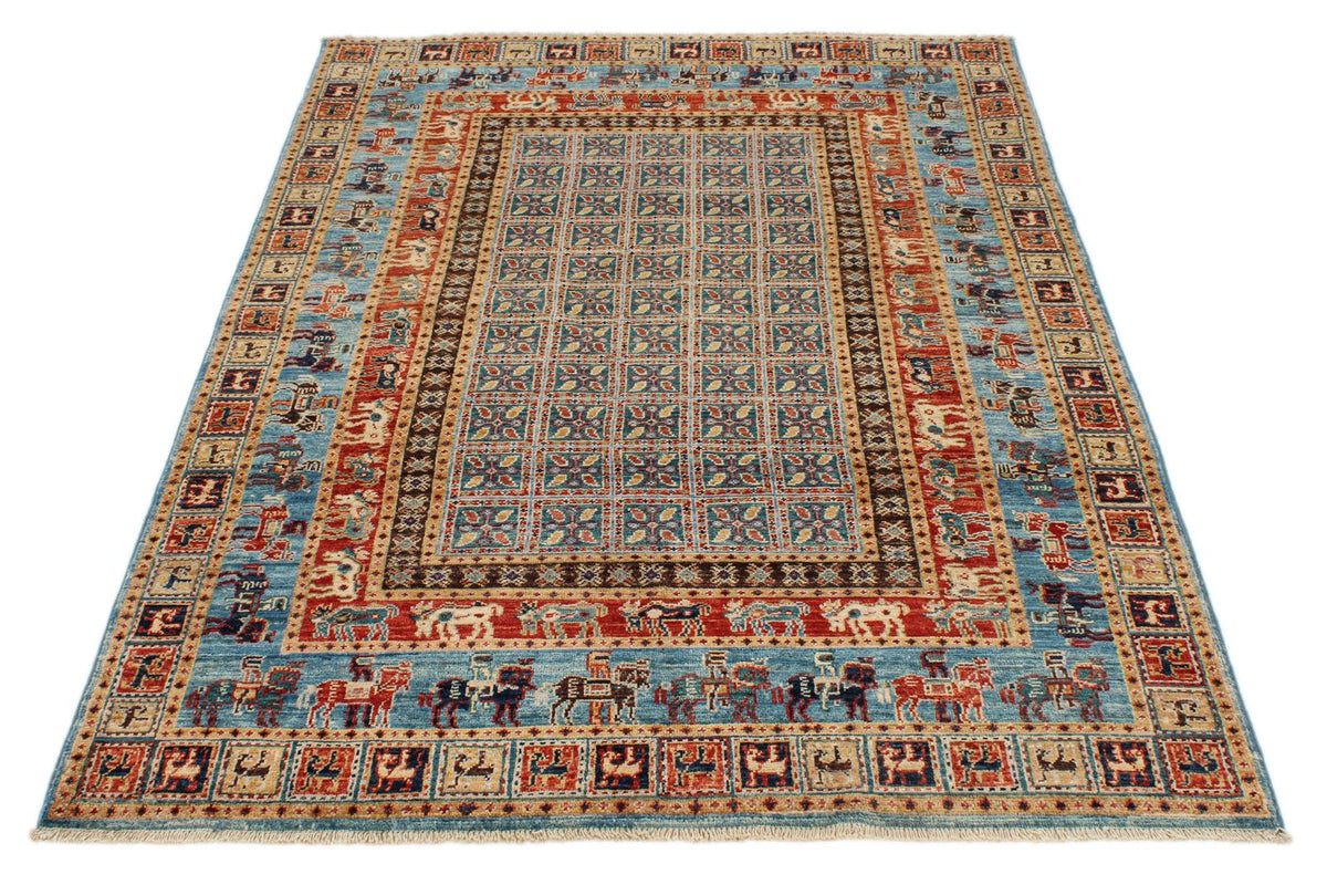 4x6 Multicolor and Blue Traditional Rug
