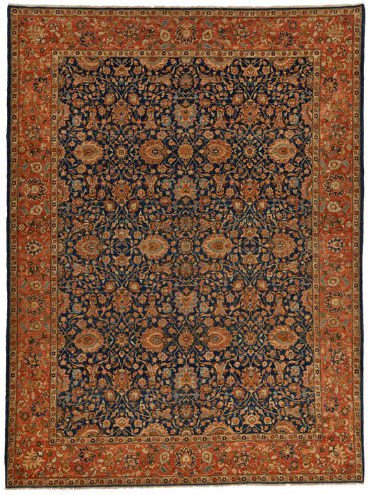 9x 12 Navy and Rust Anatolian Traditional Rug