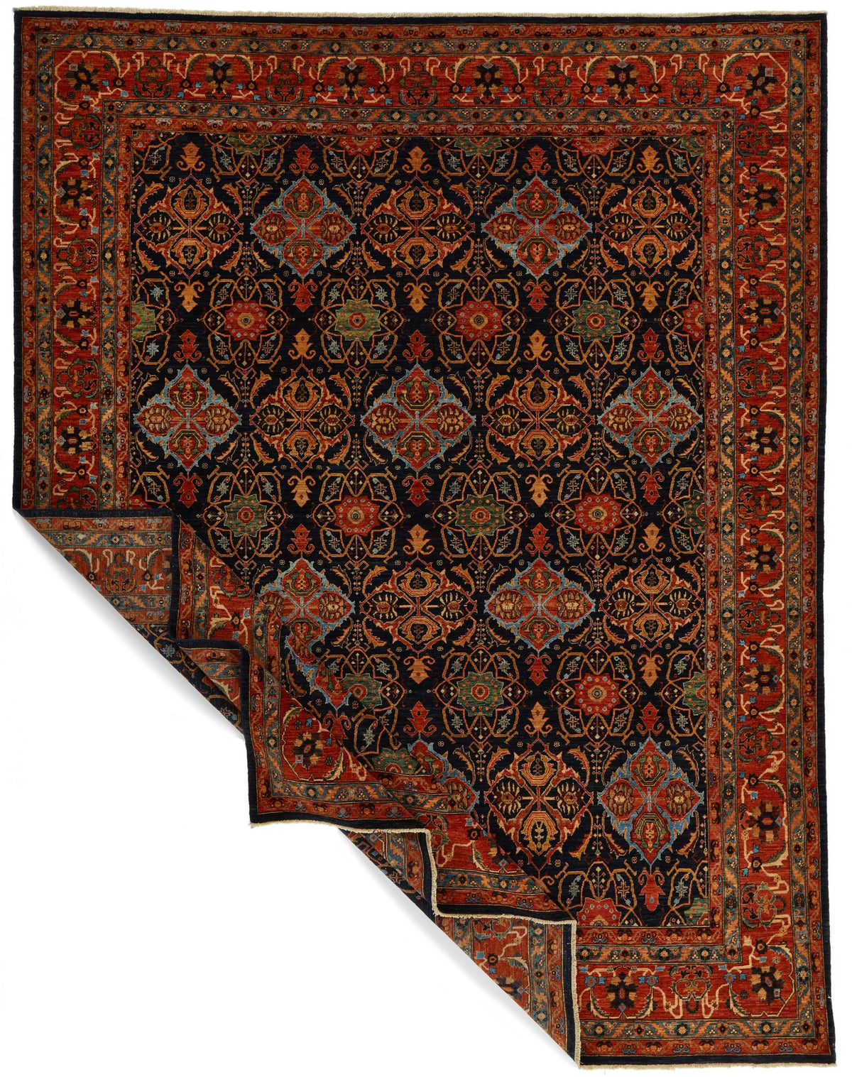 9x12 Navy and Rust Anatolian Traditional Rug