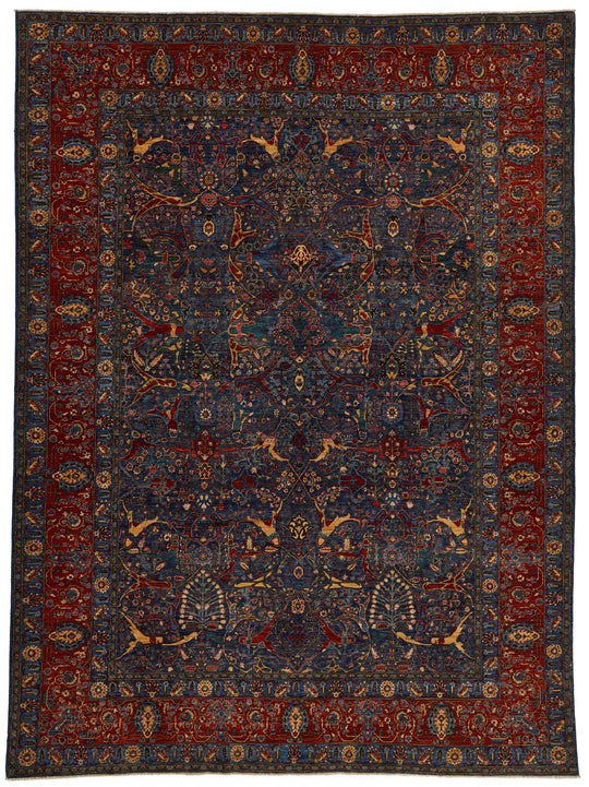9x12 Blue and Rust Anatolian Traditional Rug