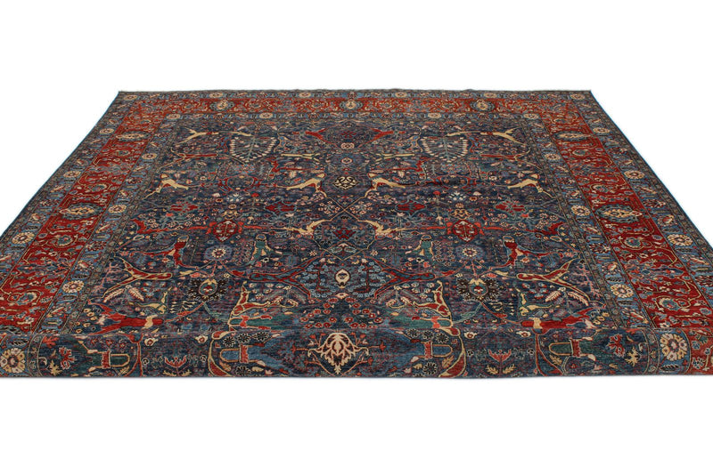 9x12 Blue and Rust Anatolian Traditional Rug