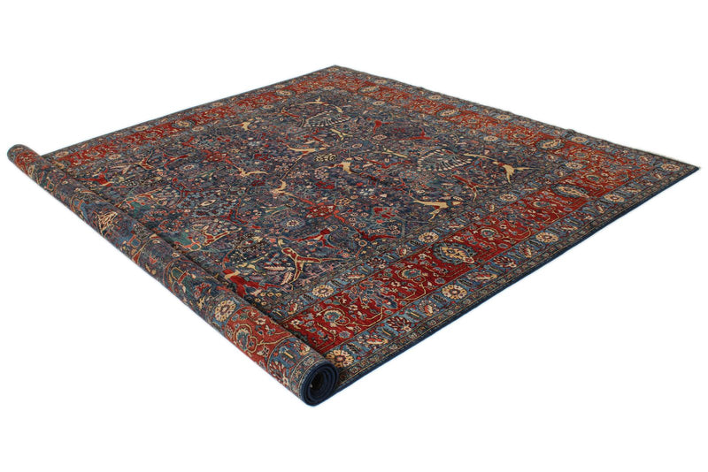 9x12 Blue and Rust Anatolian Traditional Rug