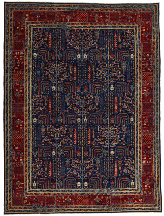 9x12 Navy and Red Traditional Rug