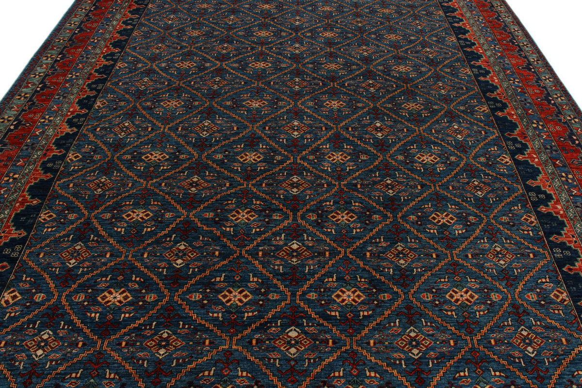 9x12 Navy and Red Traditional Rug