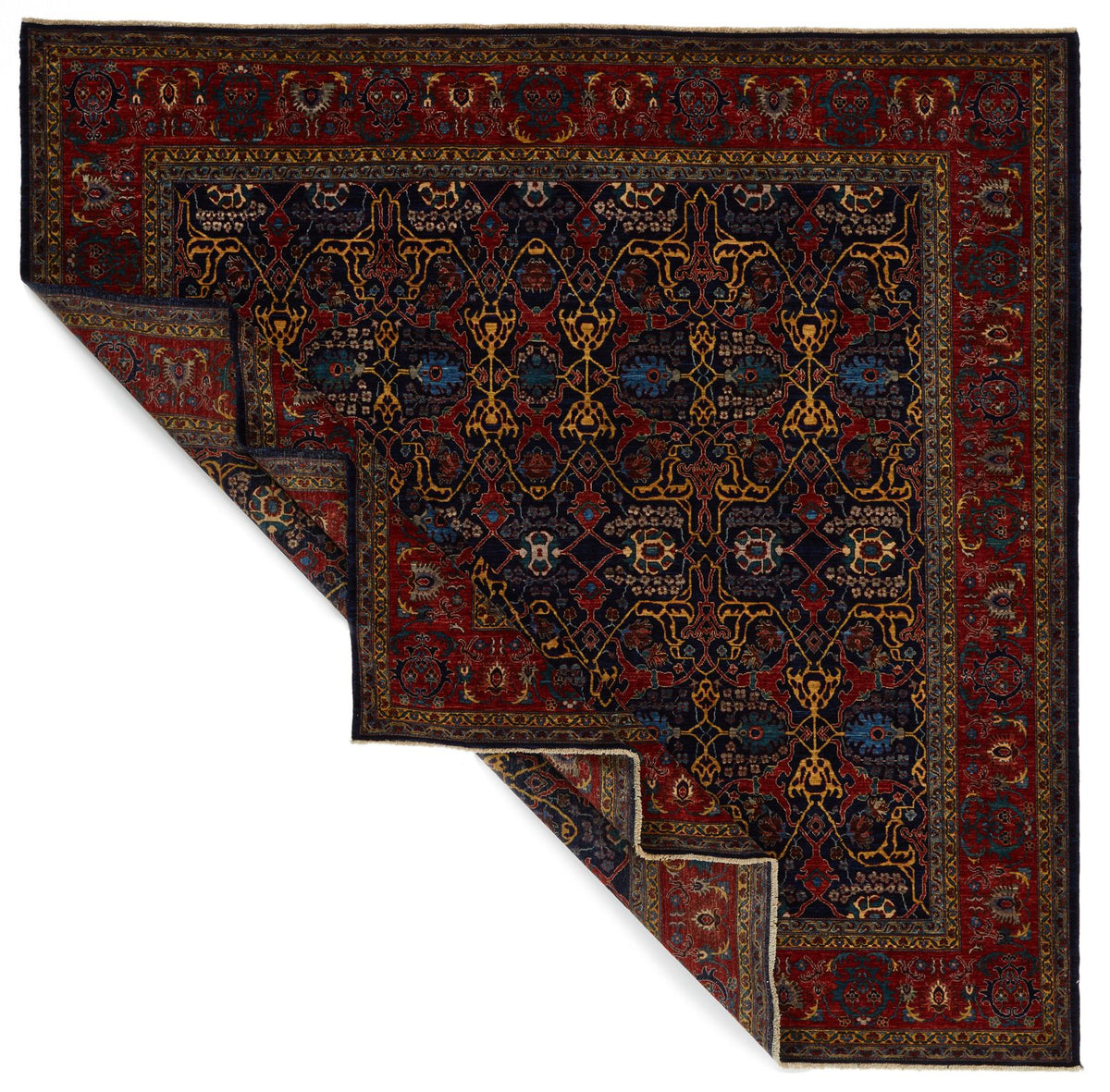9x9 Navy and Red Anatolian Traditional Rug