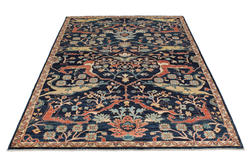 5x8 Navy and Ivory Anatolian Traditional Rug