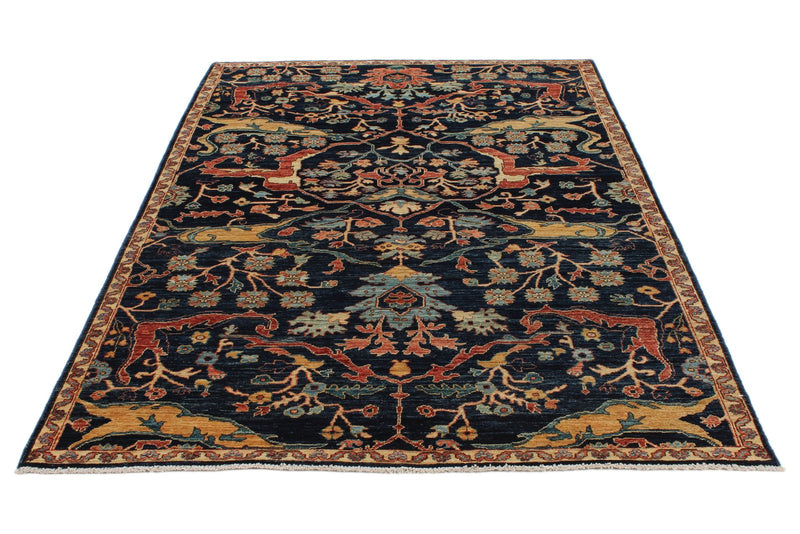 5x8 Navy and Ivory Anatolian Traditional Rug