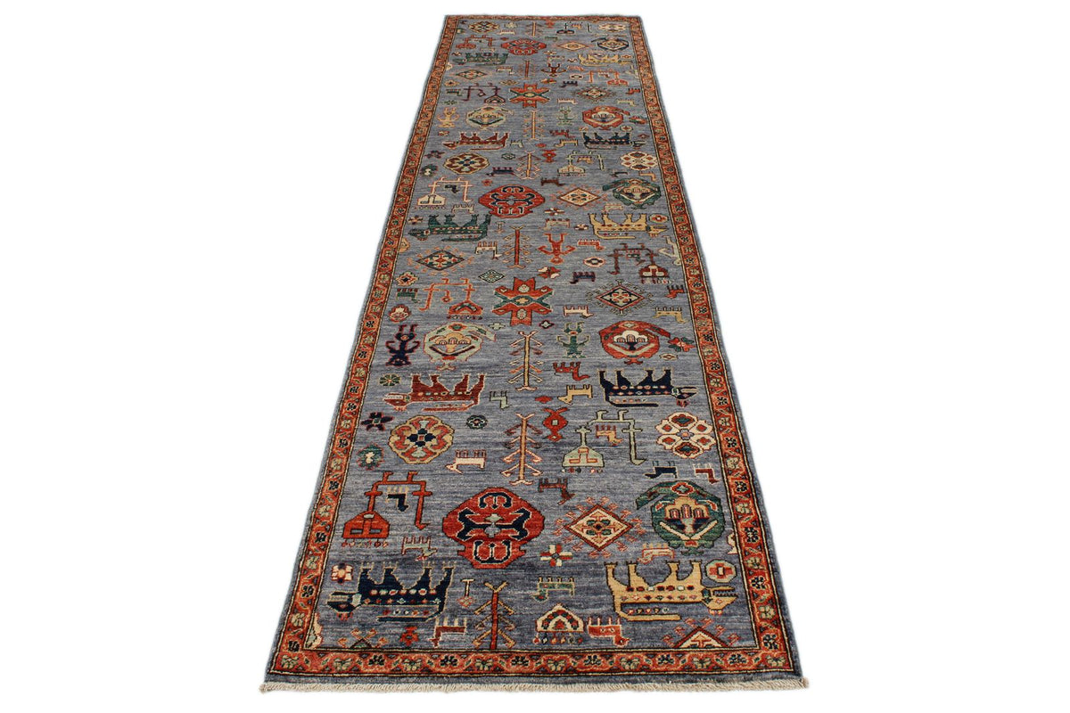 3x12 Gray and Multicolor Anatolian Traditional Runner