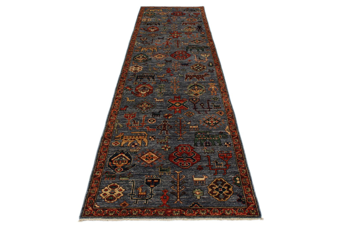 3x12 Gray and Multicolor Anatolian Traditional Runner