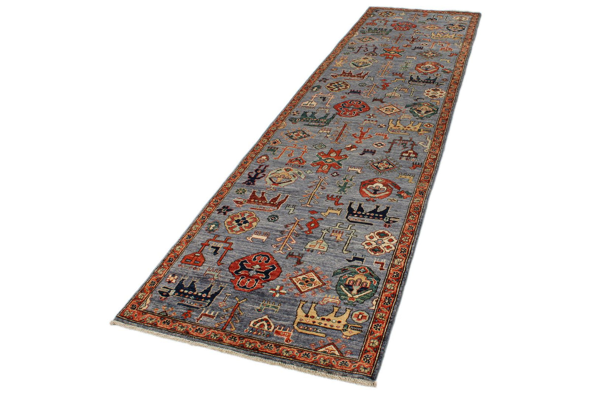 3x12 Gray and Multicolor Anatolian Traditional Runner
