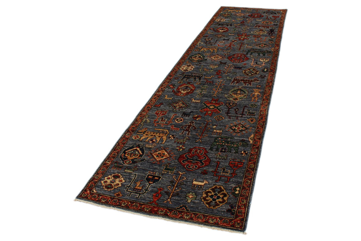 3x12 Gray and Multicolor Anatolian Traditional Runner