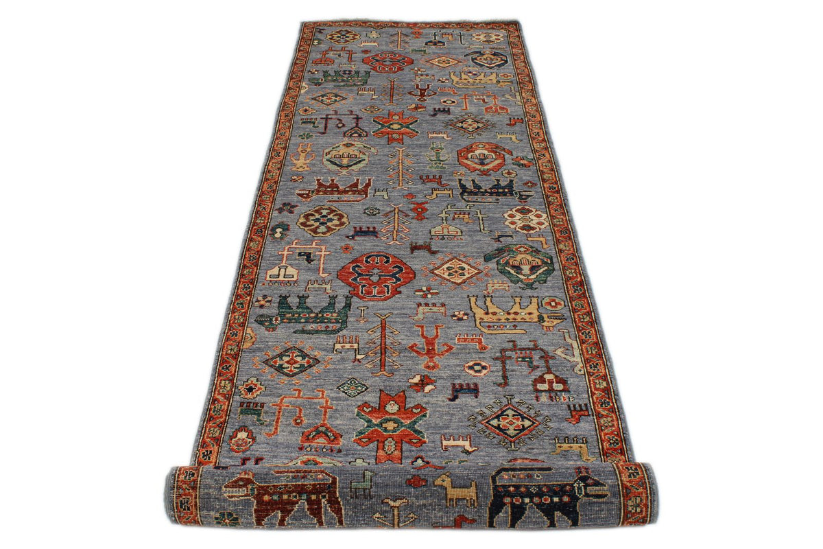 3x12 Gray and Multicolor Anatolian Traditional Runner