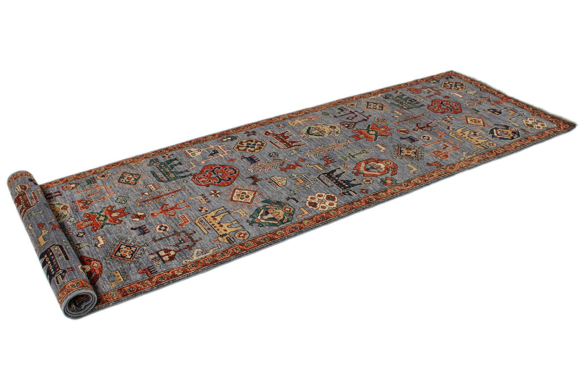 3x12 Gray and Multicolor Anatolian Traditional Runner