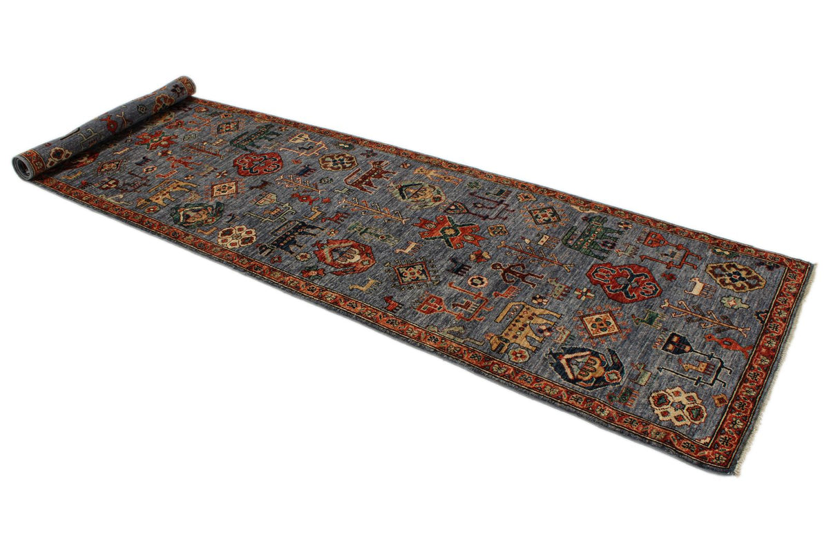 3x12 Gray and Multicolor Anatolian Traditional Runner