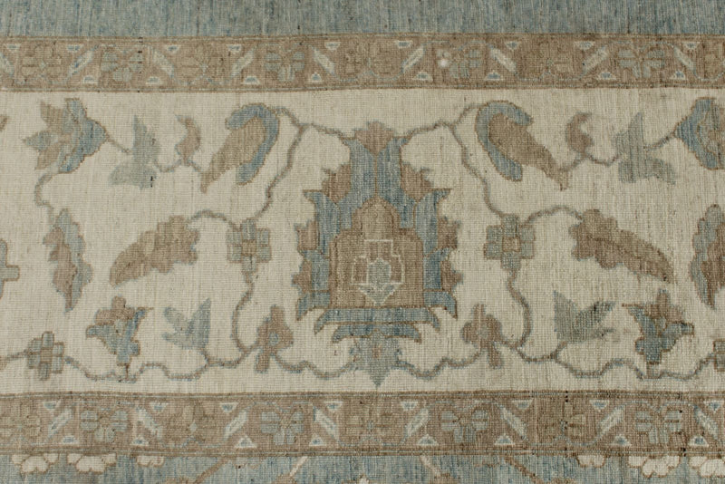 9x13 Light Blue and Ivory Turkish Oushak Rug