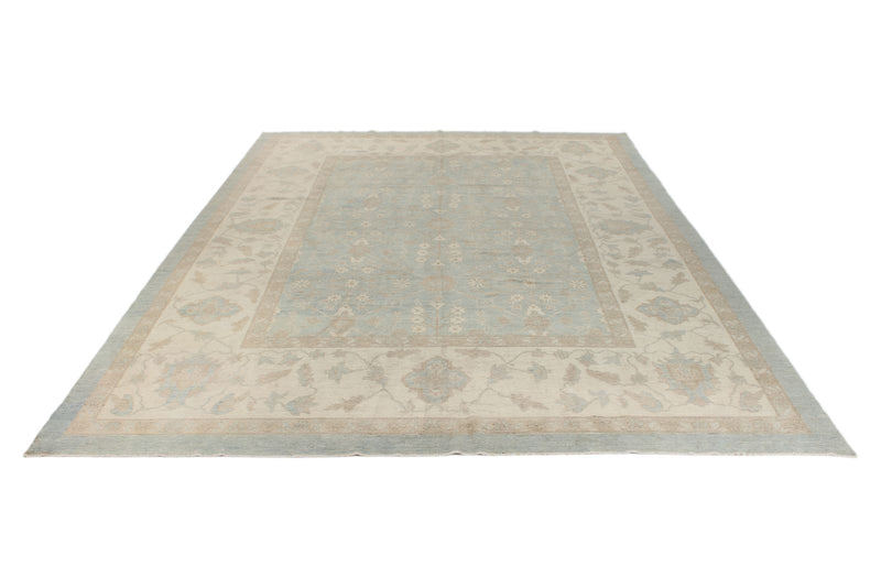 9x13 Light Blue and Ivory Turkish Oushak Rug