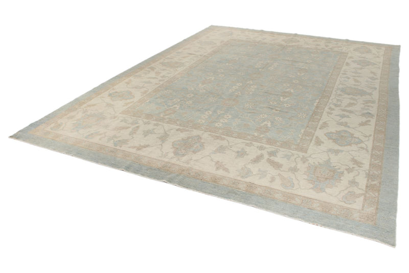 9x13 Light Blue and Ivory Turkish Oushak Rug