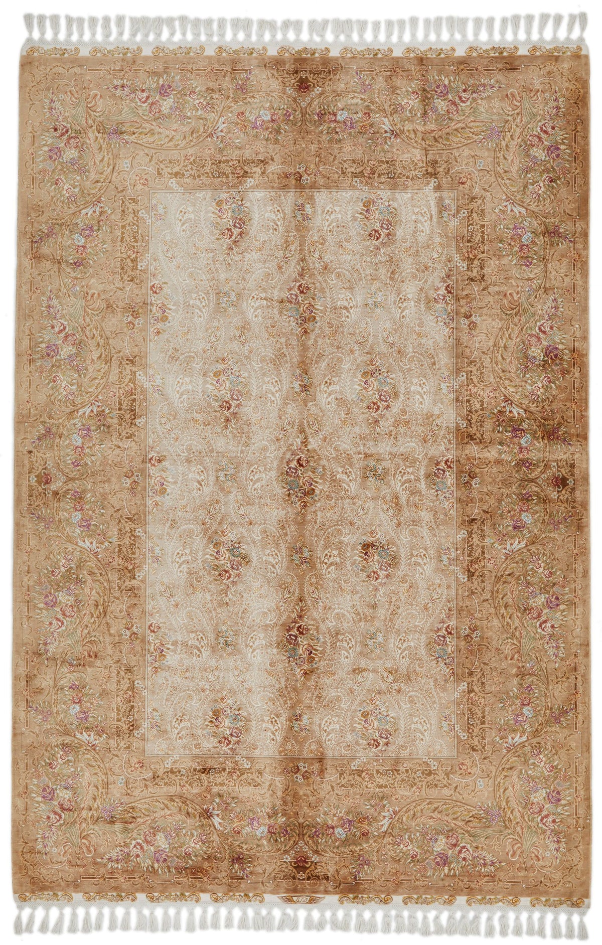 6x8 Brown and Beige Turkish Silk Rug