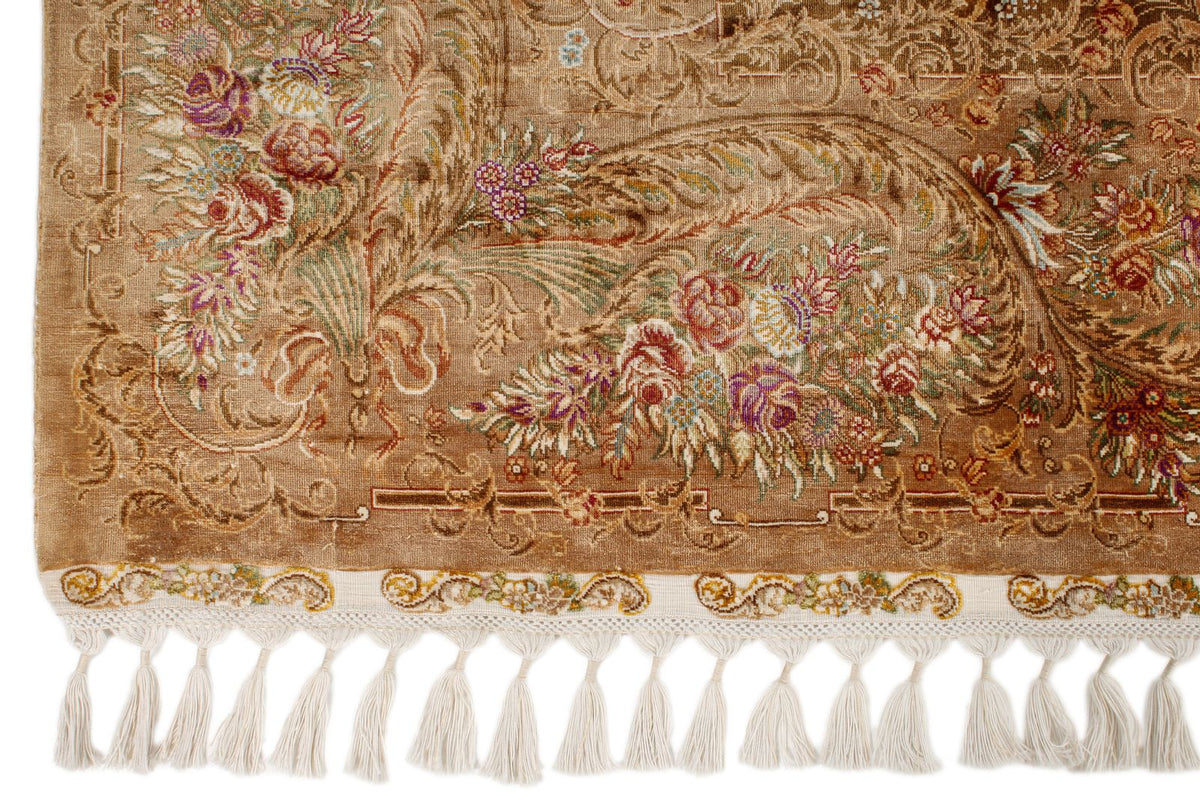 6x8 Brown and Beige Turkish Silk Rug