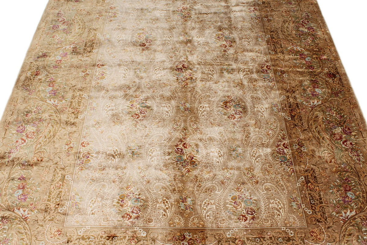 6x8 Brown and Beige Turkish Silk Rug