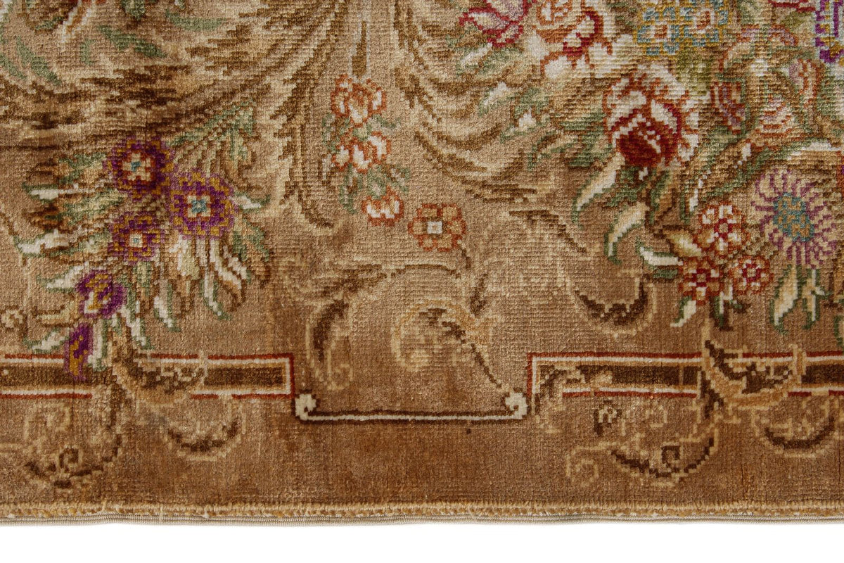 6x8 Brown and Beige Turkish Silk Rug