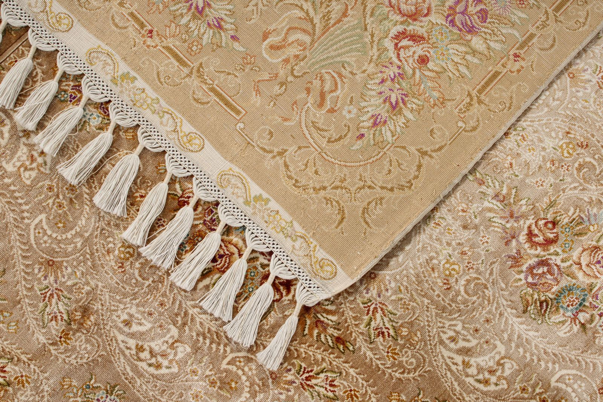 6x8 Brown and Beige Turkish Silk Rug