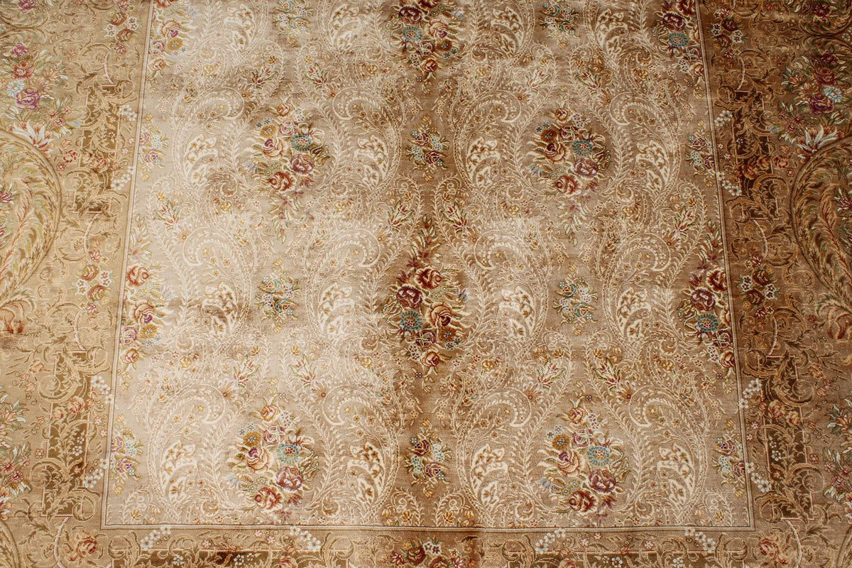 6x8 Brown and Beige Turkish Silk Rug