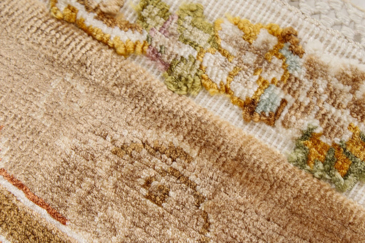 6x8 Brown and Beige Turkish Silk Rug