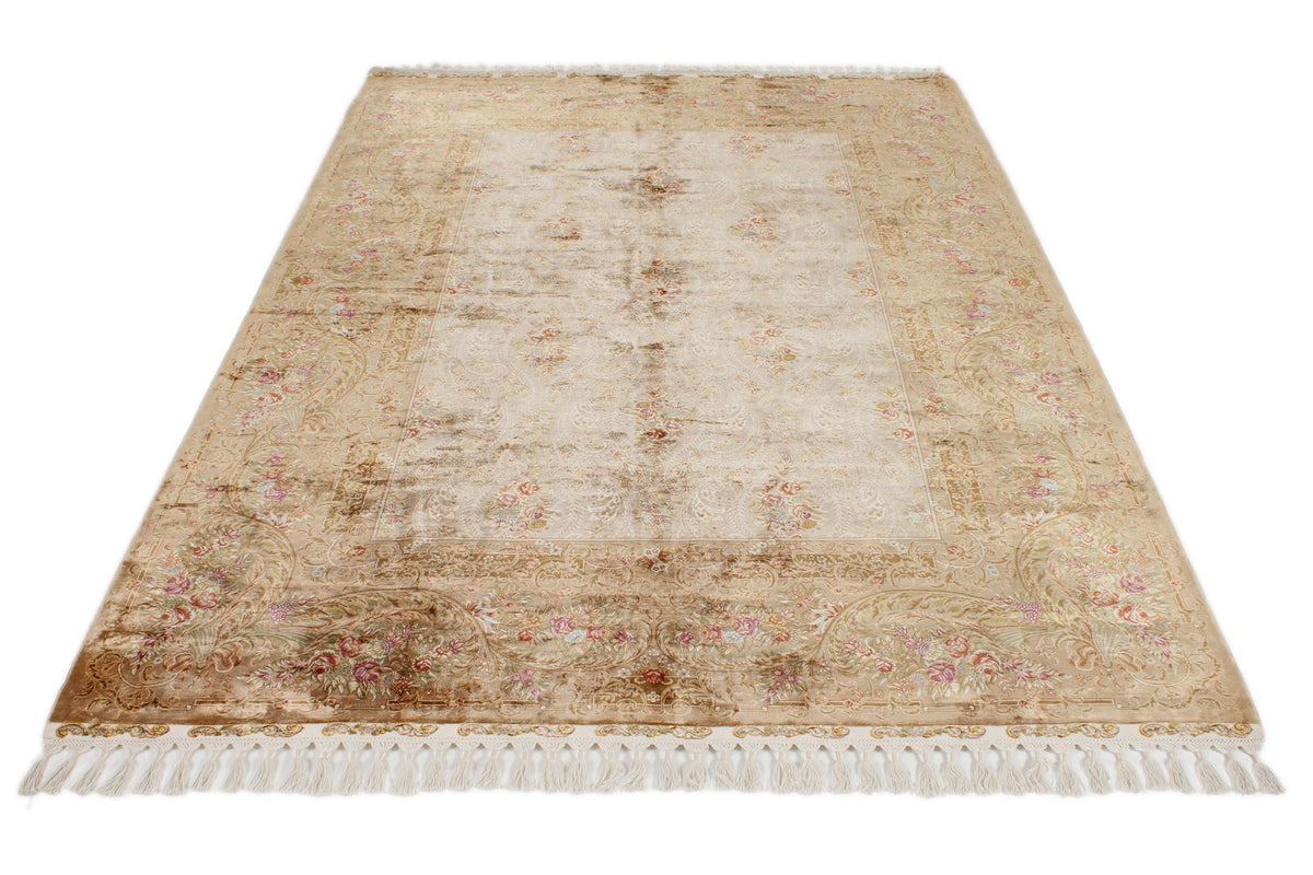 6x8 Brown and Beige Turkish Silk Rug