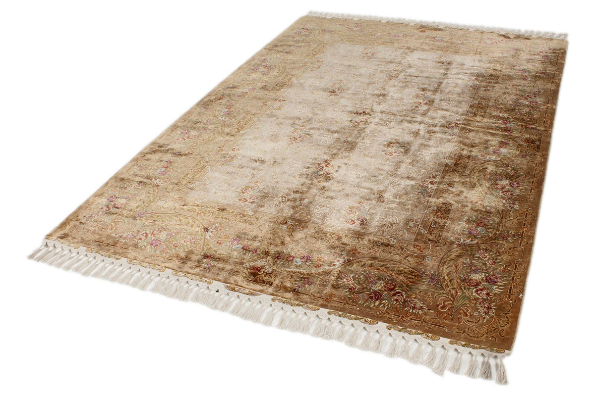 6x8 Brown and Beige Turkish Silk Rug