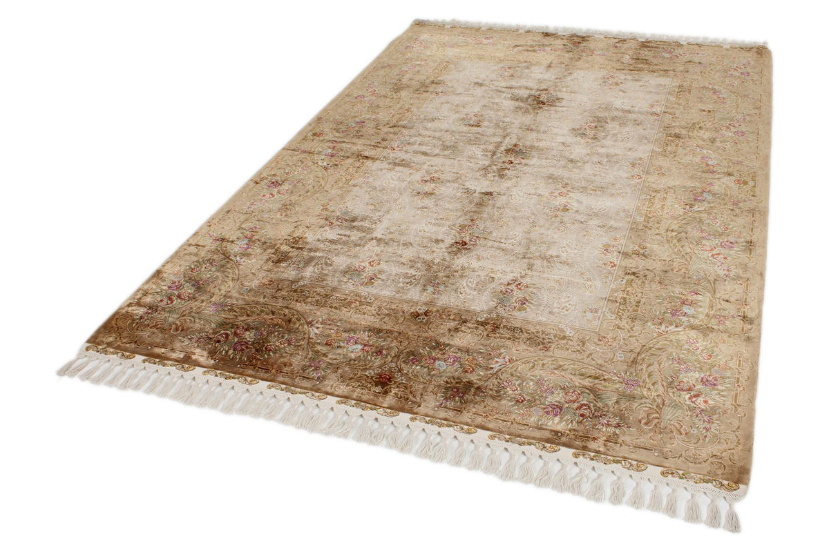 6x8 Brown and Beige Turkish Silk Rug