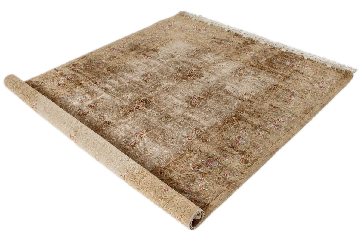 6x8 Brown and Beige Turkish Silk Rug