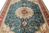 7x10 Blue and Red Turkish Silk Rug