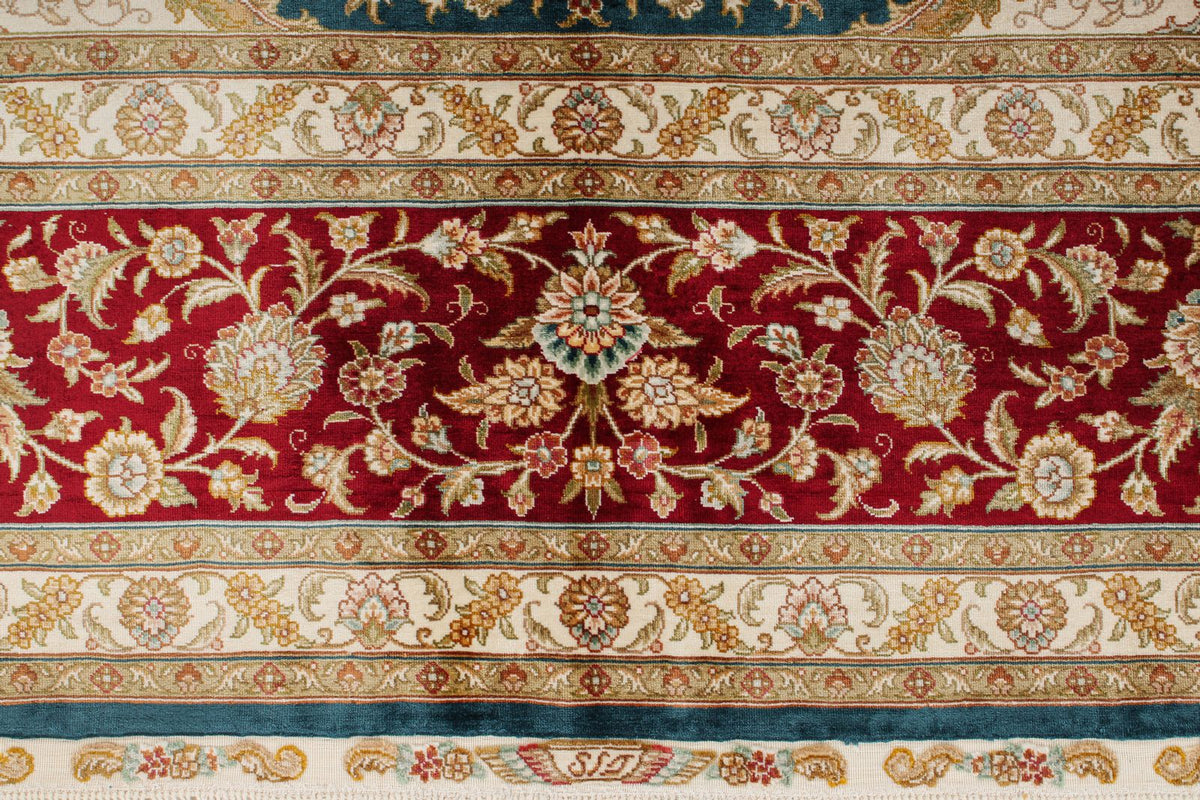 7x10 Blue and Red Turkish Silk Rug