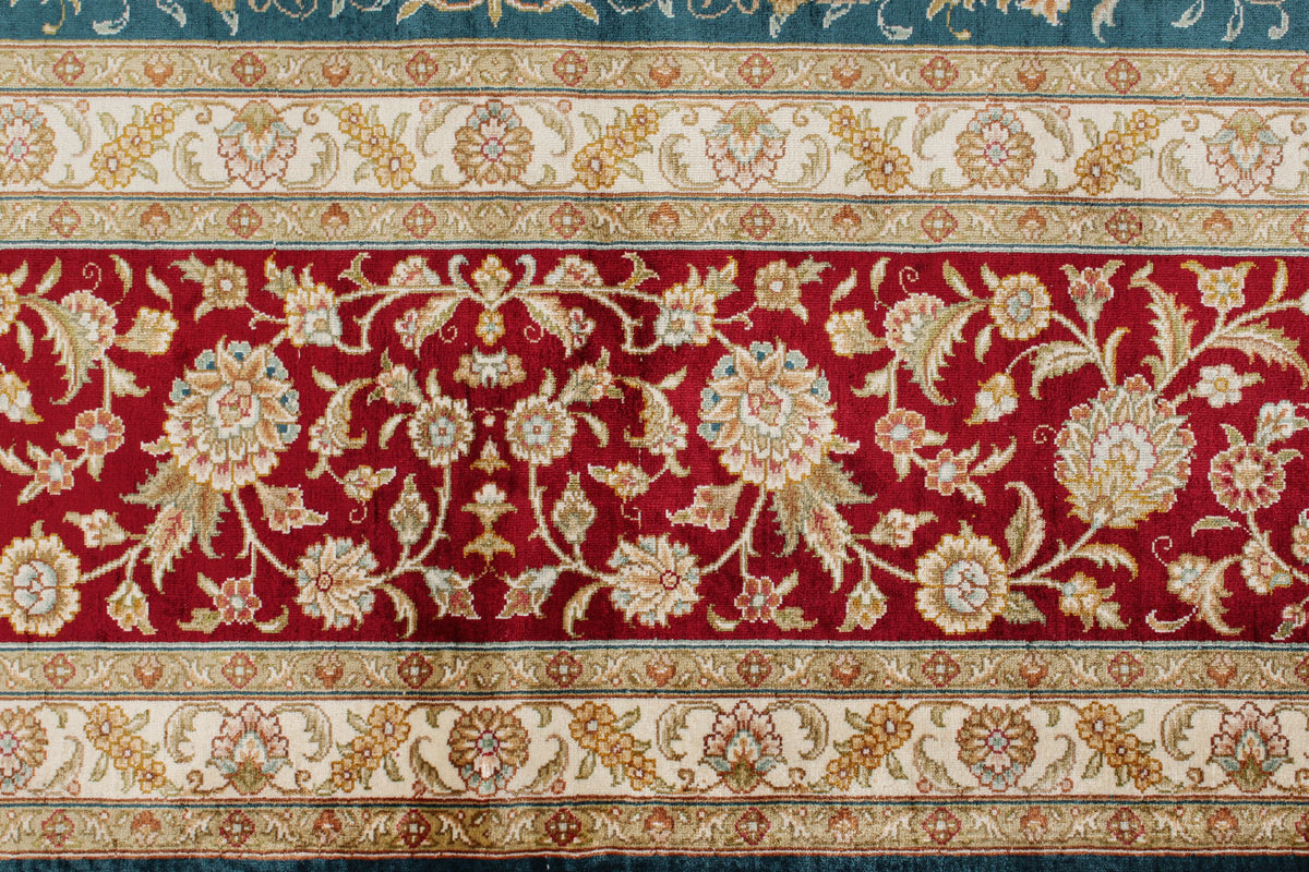 7x10 Blue and Red Turkish Silk Rug