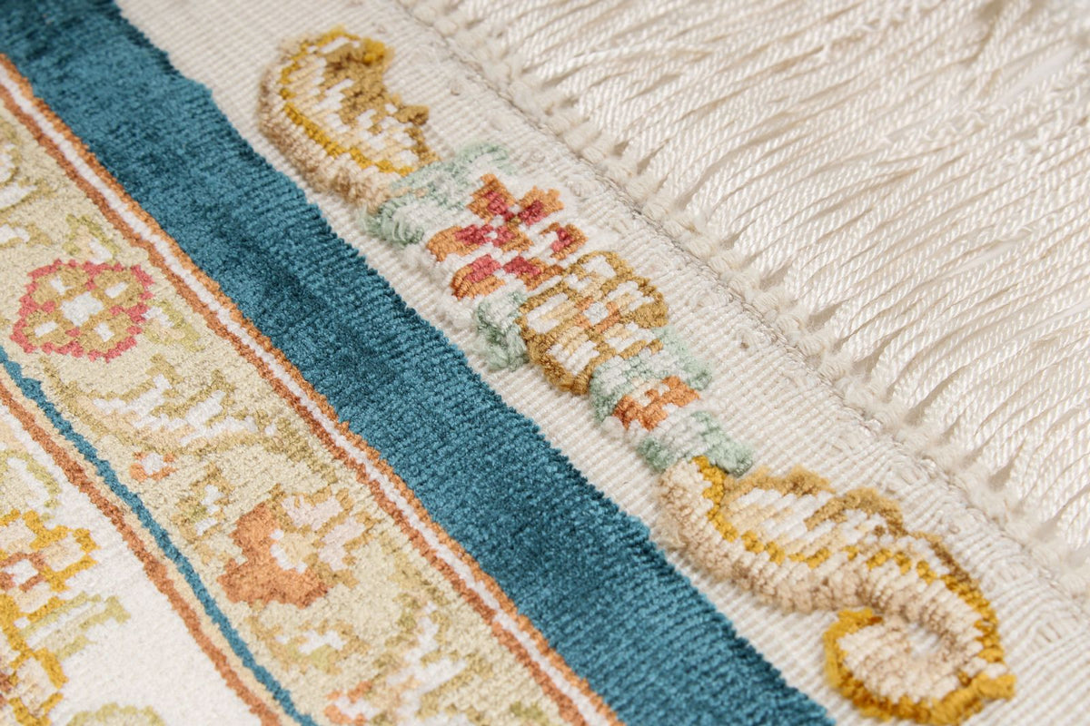 7x10 Blue and Red Turkish Silk Rug