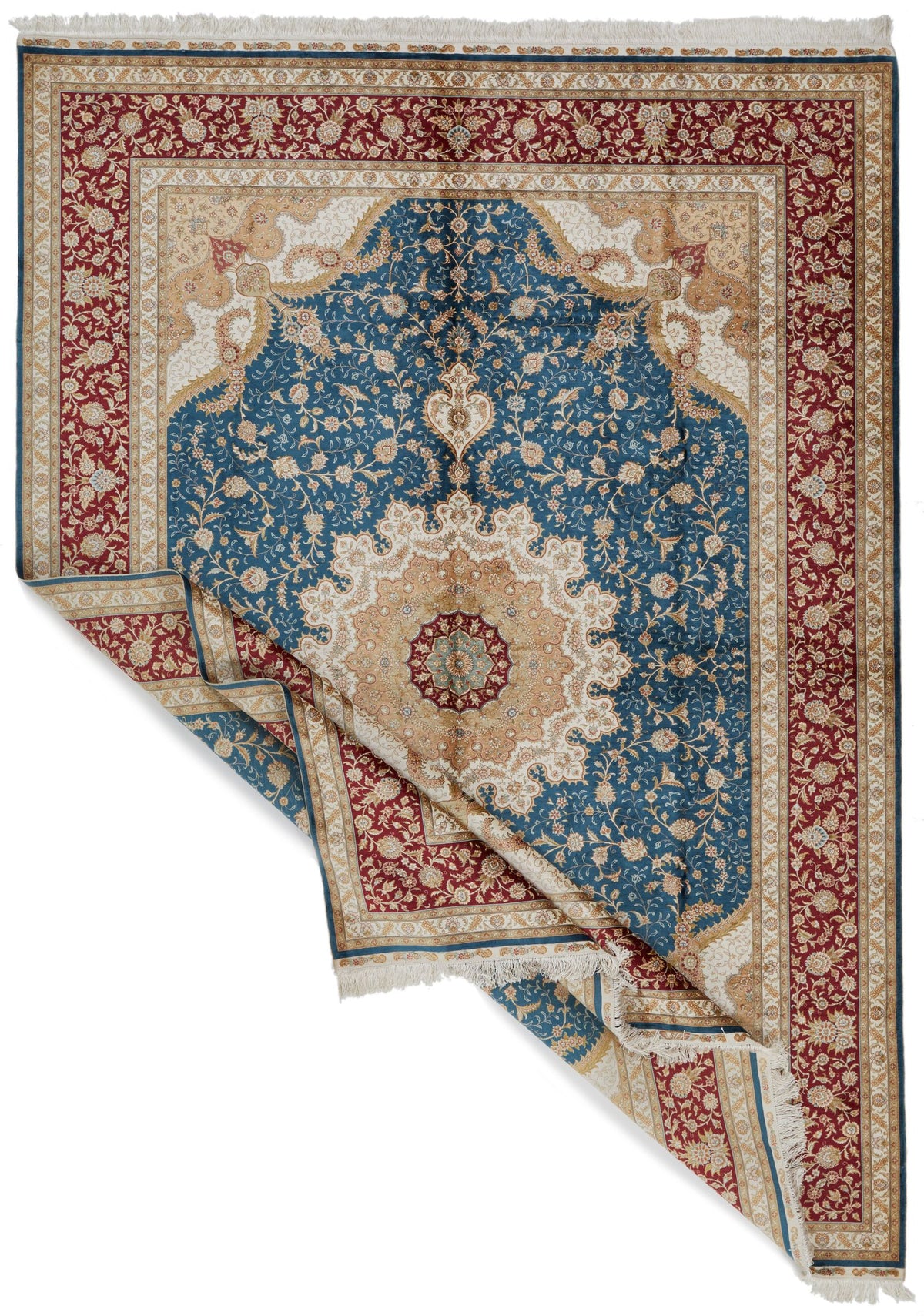 7x10 Blue and Red Turkish Silk Rug
