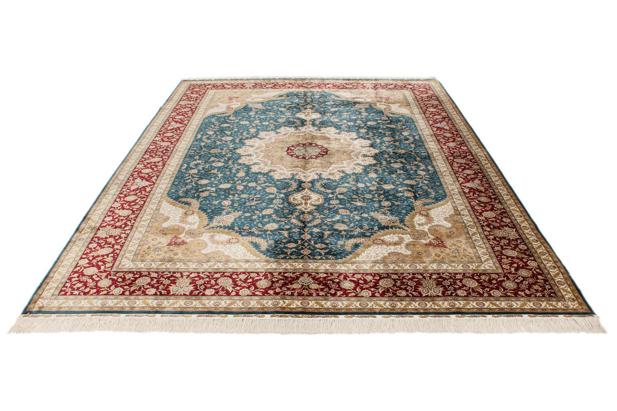 7x10 Blue and Red Turkish Silk Rug