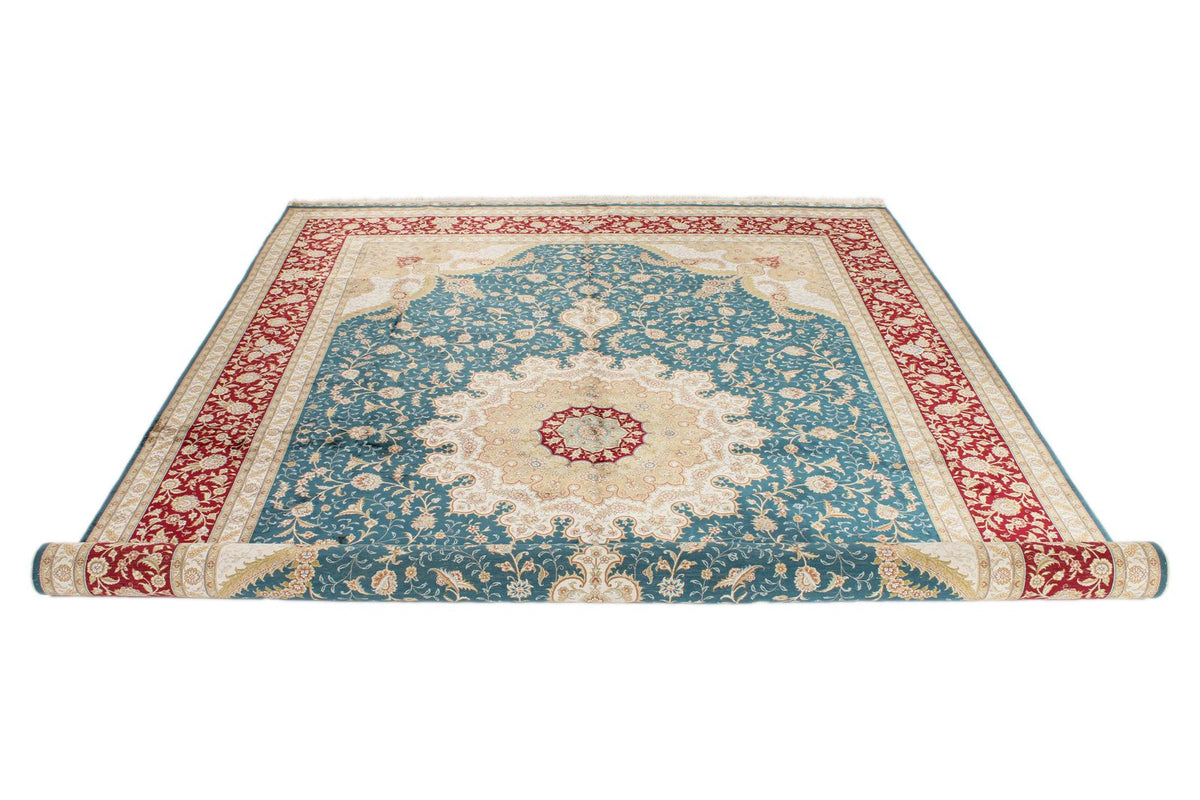 7x10 Blue and Red Turkish Silk Rug