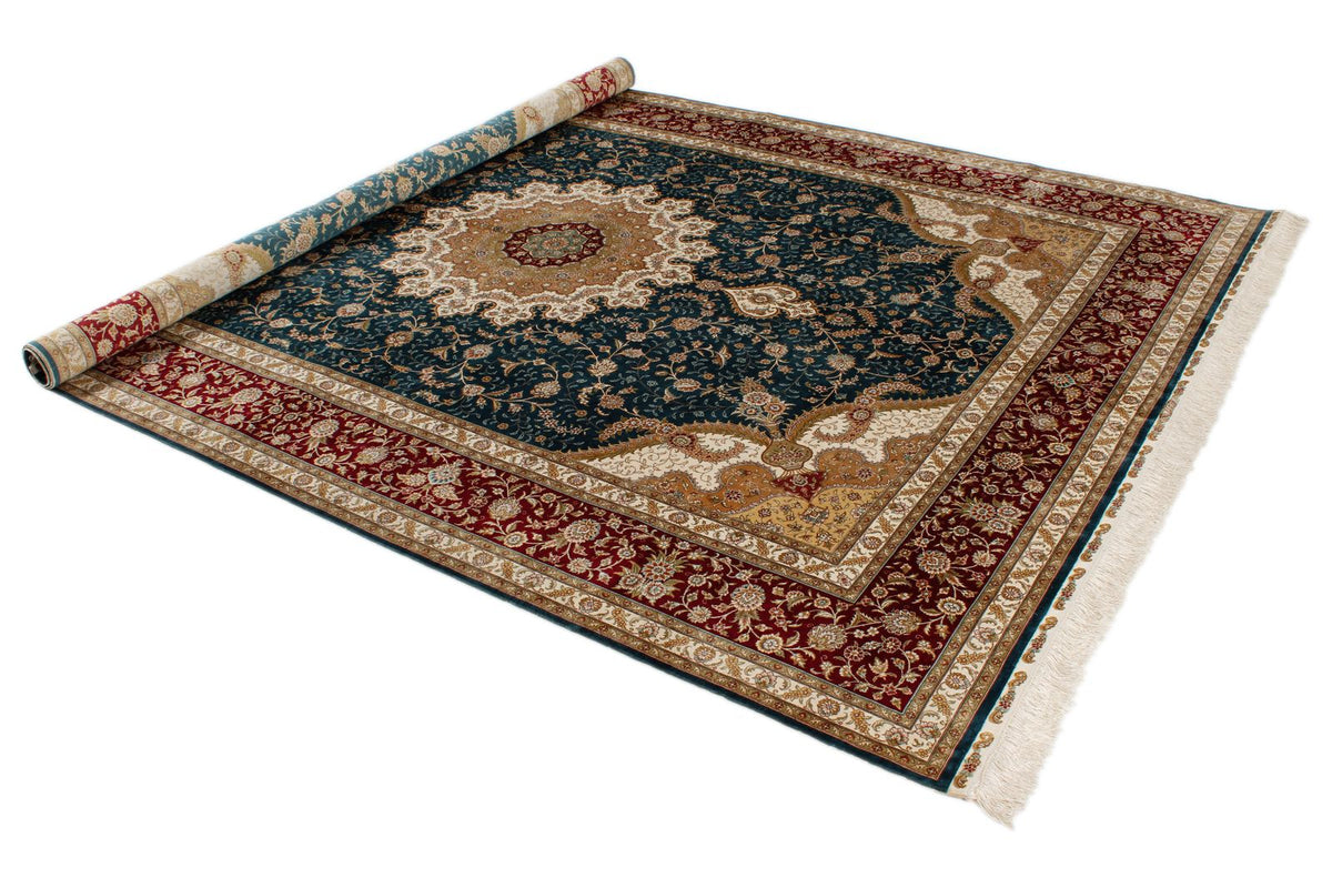 7x10 Blue and Red Turkish Silk Rug