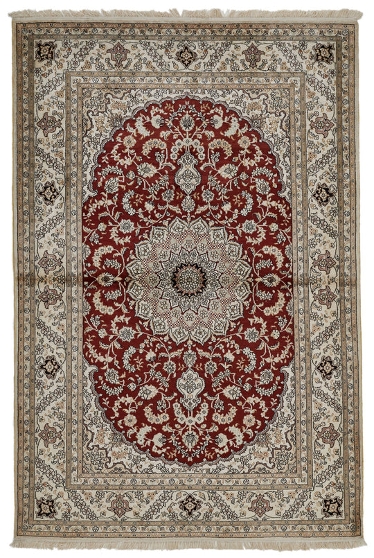 4x6 Rust and Ivory Turkish Silk Rug