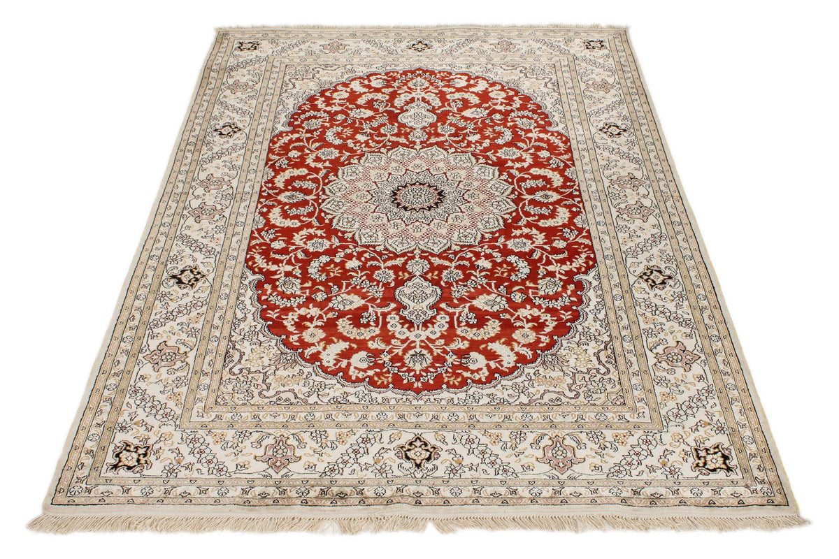4x6 Rust and Ivory Turkish Silk Rug
